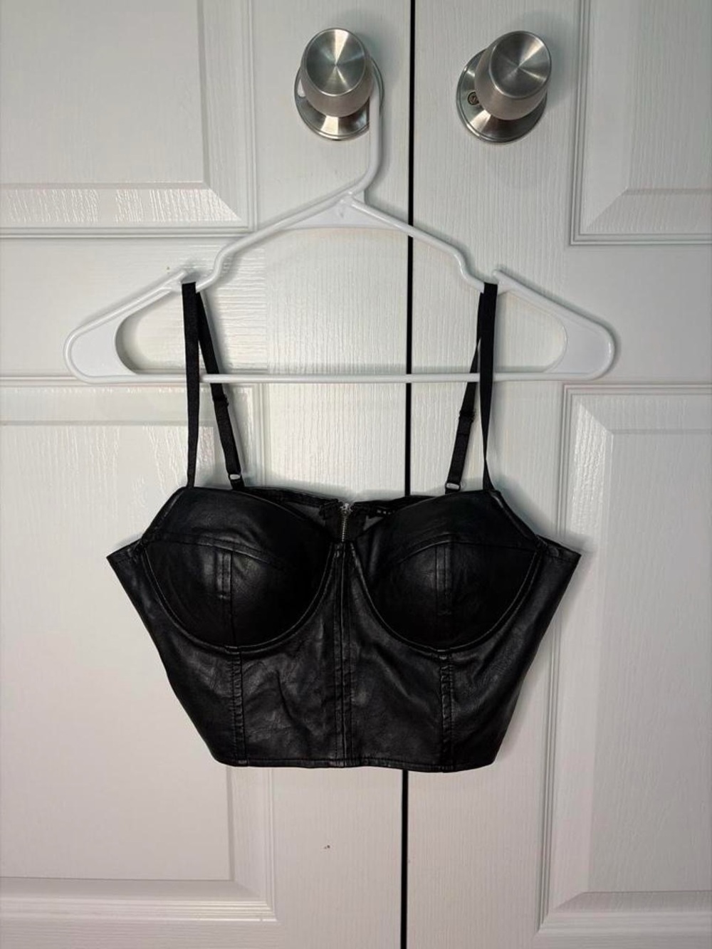 Haute Monde Black Faux Leather Bustier Crop Top